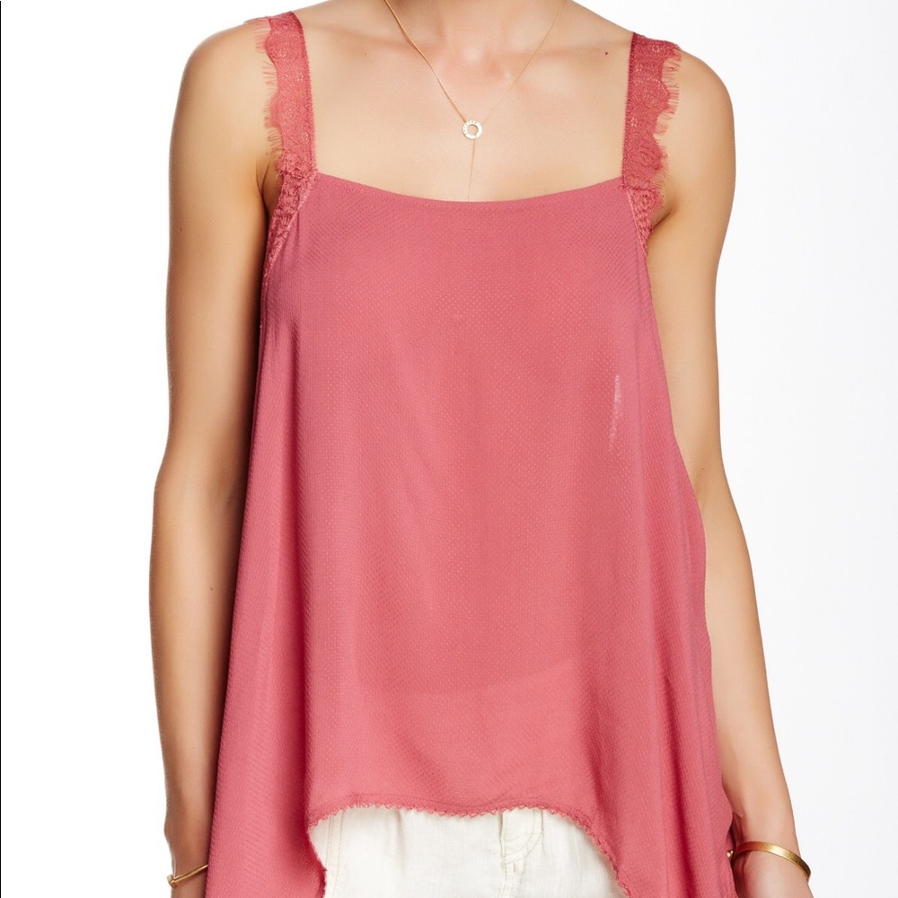 FREE PEOPLE Lace Trim Dobby Dot Cami